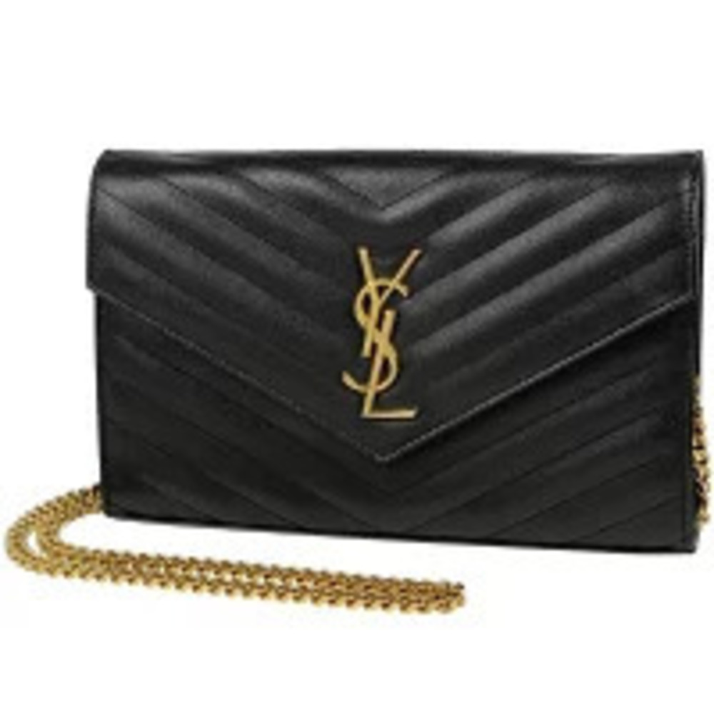 Saint Laurent Cassandra Chain Wallet Billfold Wallet Shoulder Bag Leather Black